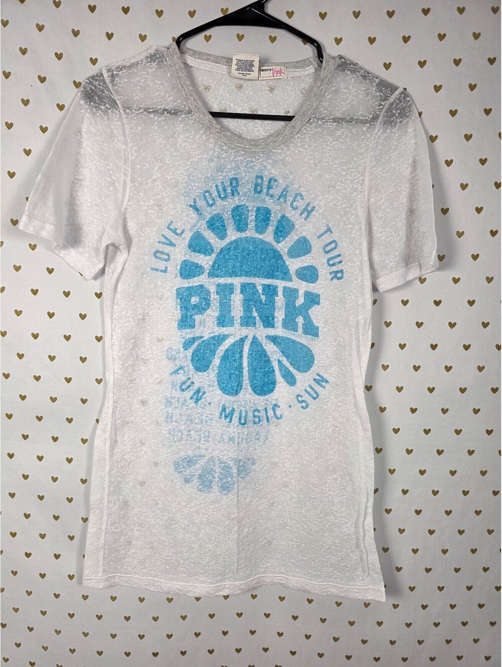 Victorias Secret PINK Vintage Beach Burnout Tee shirt Y2k Medium White Logo
